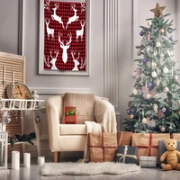 tapestry berries leaves reindeers on plaid pattern traditional christmas decorating theme art printed white red black