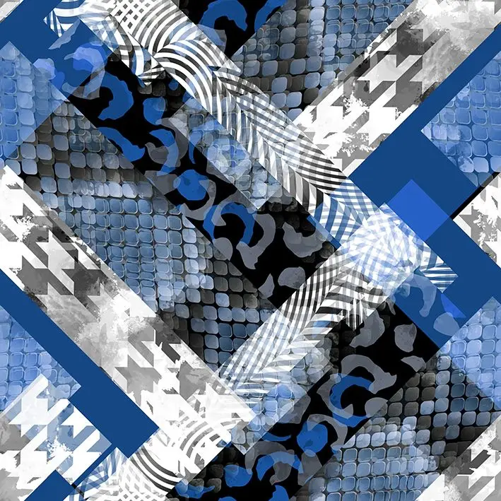 

Curtain Snakeskin Leopard Animal Prints in Geometric Pattern Patchwork Style Artwork Blue Black White