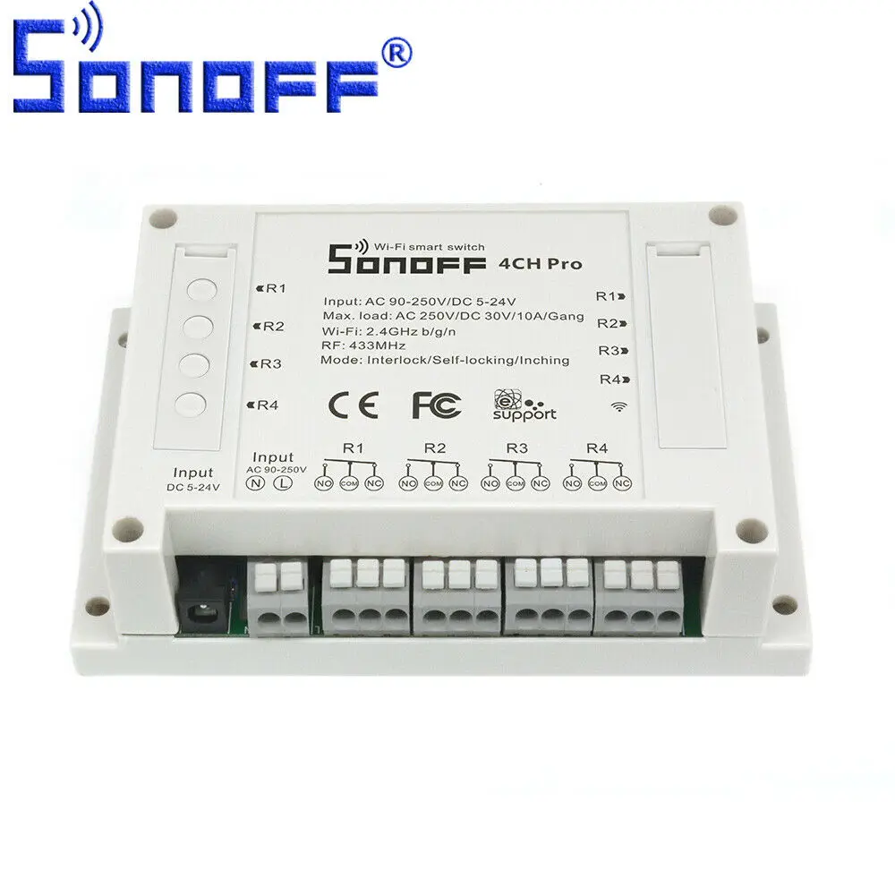 Sonoff 4CH Pro R3 433 МГц 4-канальный беспроводной Wi-Fi переключатель для дома совместимый с