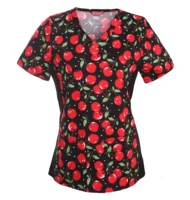womens print scrub top nursing uniform blouse short sleeve working top with pockets
