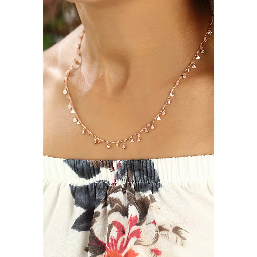 Красивый циркон Scatters ожерелье ювелирные изделия 925 пробы серебро розовое