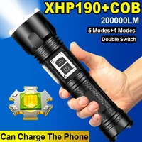 xhp190 high power led flashlight 2000000lm ultra bright led torch lights xhp50 rechargeable tactical flashlamp hunting lantern
