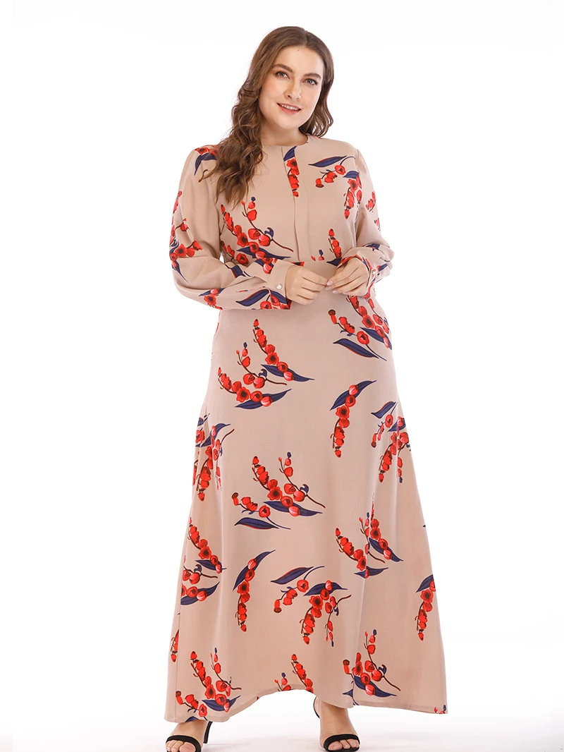 

Plus Size Floral Print Slim Fit Arabian Long One Piece Dress