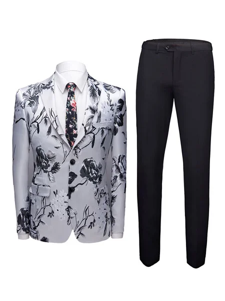 

Groom Suit Modern Cotton Floral Jacquard Men's Formal Wear 2 Pcs
