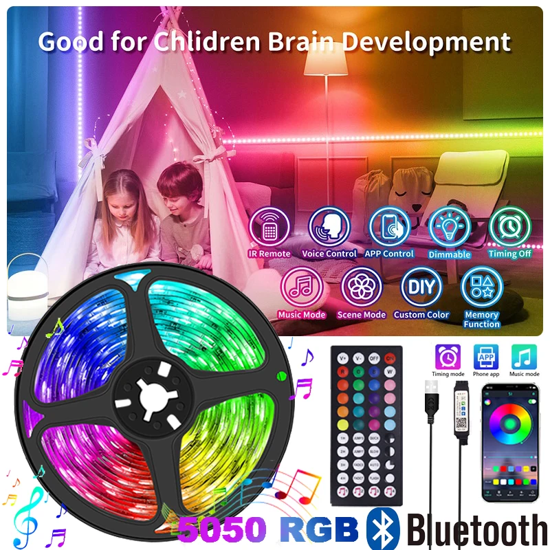 

5V LED Lights Bluetooth Neon Light RGB Room Decor APP Control Music Sync Strip Lights Tape for TV Background светодиотная лента