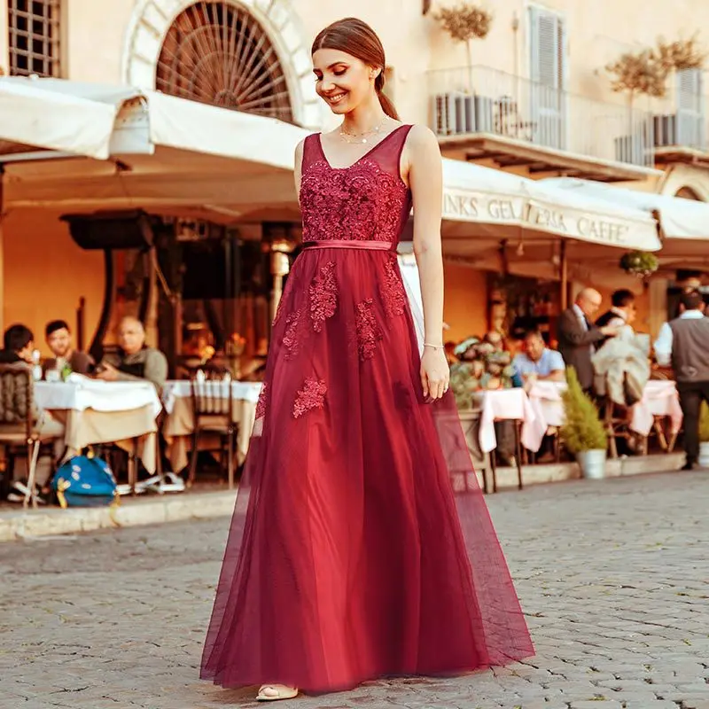 Платья для подружек невесты 2020 бордовые длинные кружевные А Лини выпускного бала