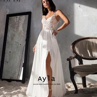 simple a line bridal gown sexy spaghetti straps wedding dresses side high split party dresses vestidos de novia