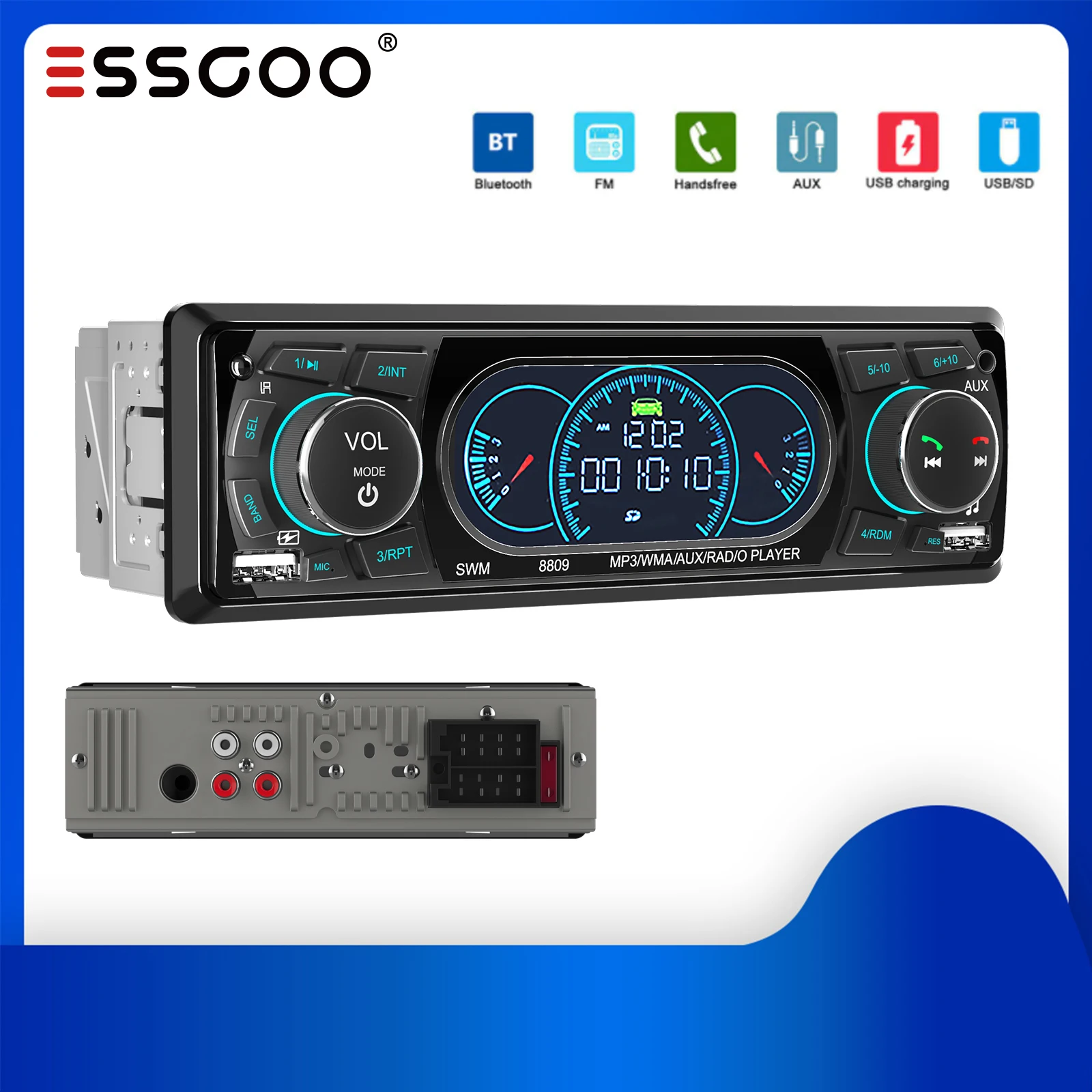 ESSGOO 1 din Bluetooth автомобильное радио MP3-плеер автомагнитола автозвук FM-радио