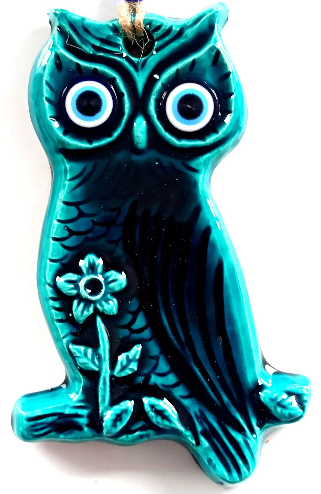 

Evil Eye Beaded Turquoise Color Ceramic Owl Handmade Mini Wall Decoration