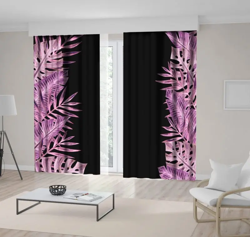 

Curtain Palm Banana Tropical Leaves Frame Nature Greenery Summertime Theme Decorative Watercolor Art Black Purple
