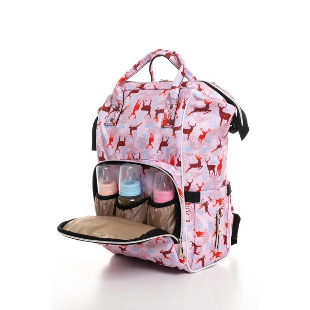 

Розовый рюкзак с принтом детских бутылочек с термосом водонепроницаемые подтяжки большой емкости для ухода за мамами и детьми роскошный рю...
