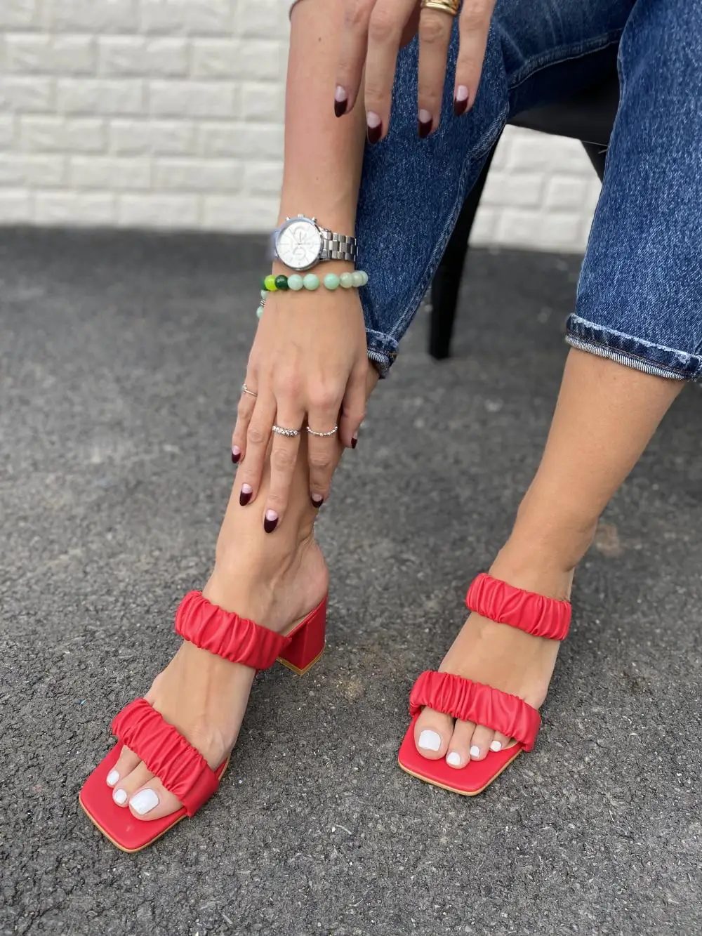 

TUGBA Women Two Band Pleat Detailed Heels Slippers 2021 Women sandals shoes high heel sandals summer sandals woman 2021 women shoes