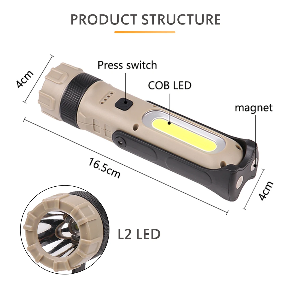 Портативный COB флэш светильник фонарь USB Перезаряжаемый светодиодный рабочий