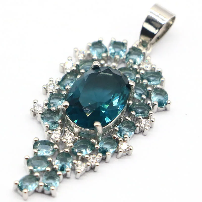 Женская серебряная подвеска с голубым топазом 48x21 мм|pendant gold|pendant white goldcz gold |