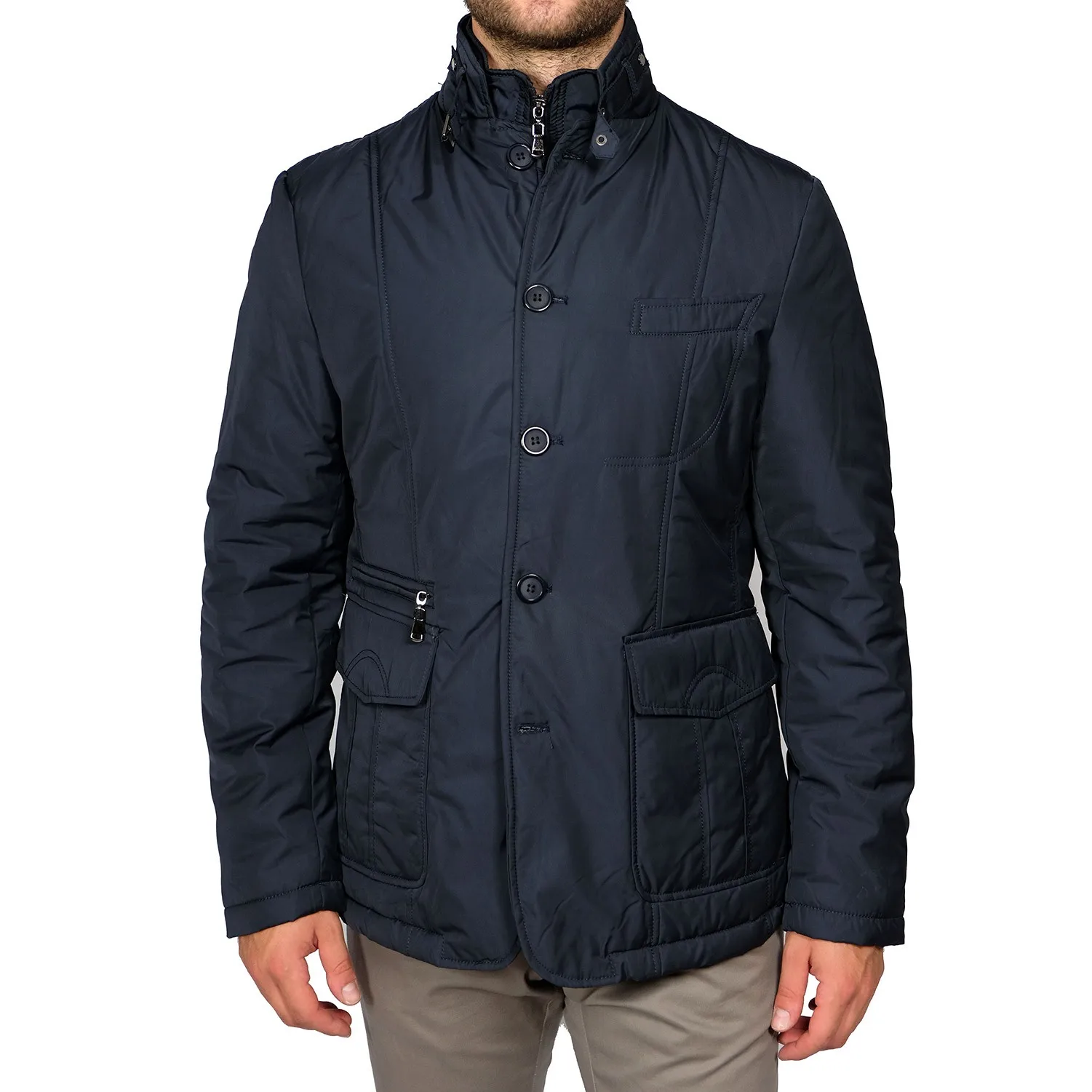 Мужская зимняя стеганая куртка синий элегантный строгий Элегантный Приталенный