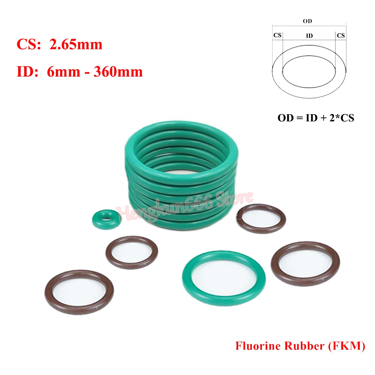 

2Pcs FKM Fluorine Rubber O Ring Gasket CS 2.65mm ID 6-360mm Round O Type Sealing Washer Oil resistant acid and alkali resistant