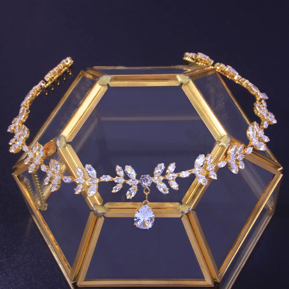 Женская повязка на голову с листьями кубическим цирконием украшение для волос