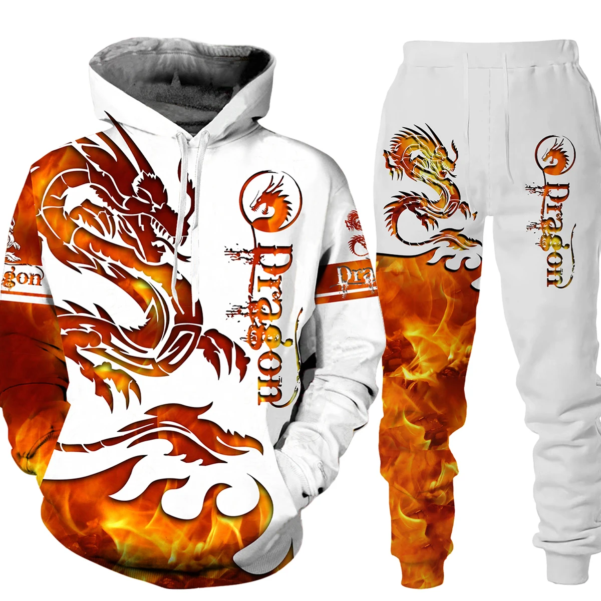 Мужской тренировочный костюм с 3D-принтом дракона модная толстовка капюшоном