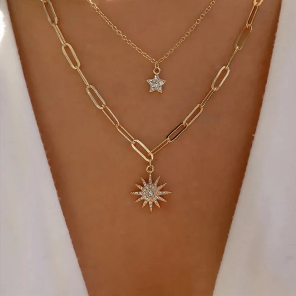 

Aesthetic Multilayered Necklace for Women y2k Gold Heart Lock Rose Flower Cuban Link Chain Jewelry Gifts Free Shipping Over $10