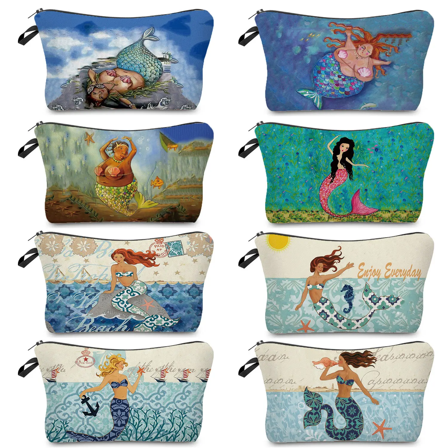 

Fashion New Women Canvas Makeup Bags Cartoon Mermaid Print Travel Cosmetic Bag Toiletries Organizer Storage Neceser Pouch Bags