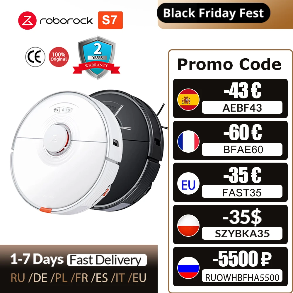  Black Friday Робот-пылесос Roborock S7 с плавающей щеткой и функцией паровой швабры Свяжитесь с покупателем, чтобы получить купон 