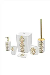 

Porio Set of 6 White Gold Patterned Bathroom Sets Pr79-1001