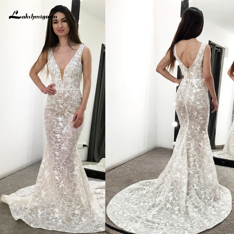 

Exquisite V-neck Off the Shoulder Lace Mermaid Wedding Dress 2022 Tulle Bridal Gown Sweep Zipper Floor-Length vestido de noiva
