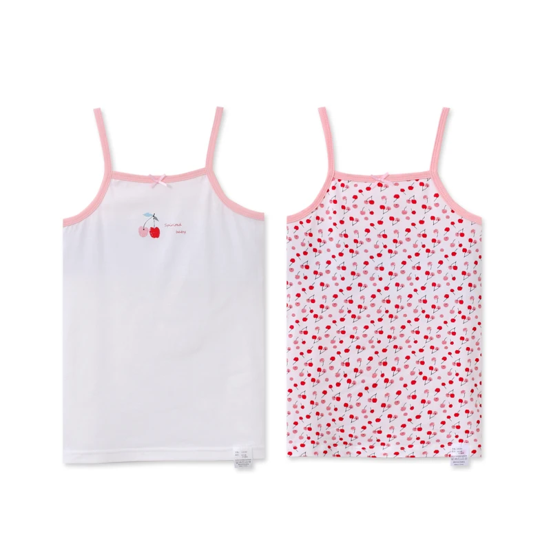 

T-Shirt For Girls Toddler Girls Cotton Sleeveless Vset 2PCS Set Kids Comfy Underwear Cute Cartoon Cherry Print Children Clotthes