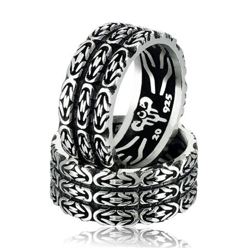 Elegant Design 925 Sterling Silver King Chain Motif Men's Band Ring Ornament And Engraved Wedding Rings Jewelery Gift For Him