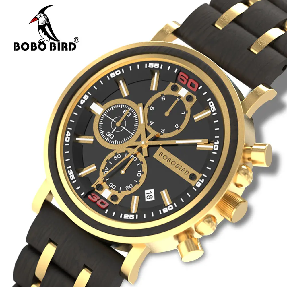 

Часы BOBO BIRD Gooden Мужские кварцевые, спортивные наручные часы с хронографом, подарок на Рождество