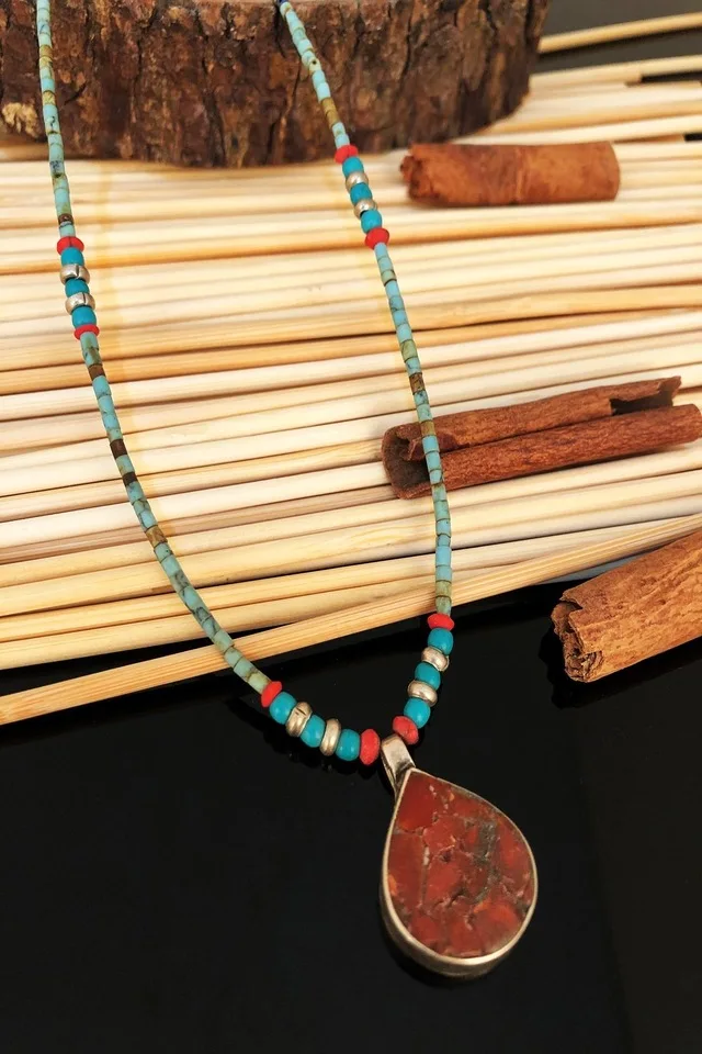 

Dr Stone Natural Stone handmade turquoise Stone nepal women's Necklace KTDR5 439746408