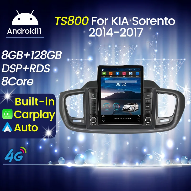 Android 11 Carplay 4G LTE для Tesla вертикальное автомобильное радио Видео Стерео Kia Sorento 3 2014-2017