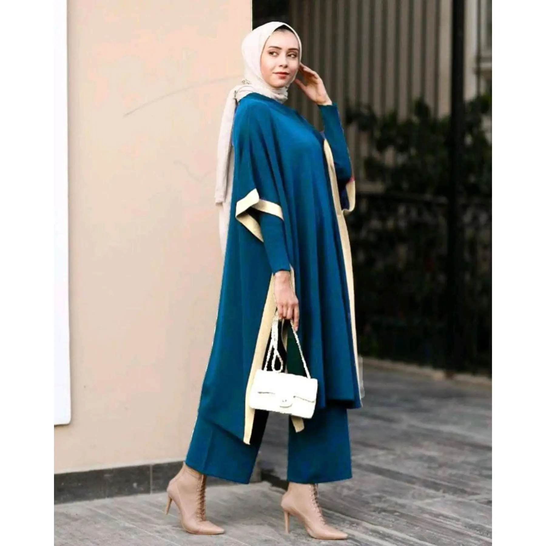 3 Piece Big Size Women's Set Bat Wing Sleeve Top Tunic+ Knitted Sweater + Baggy Pant Triple Suit Knitwer Muslim Fashion Turkey