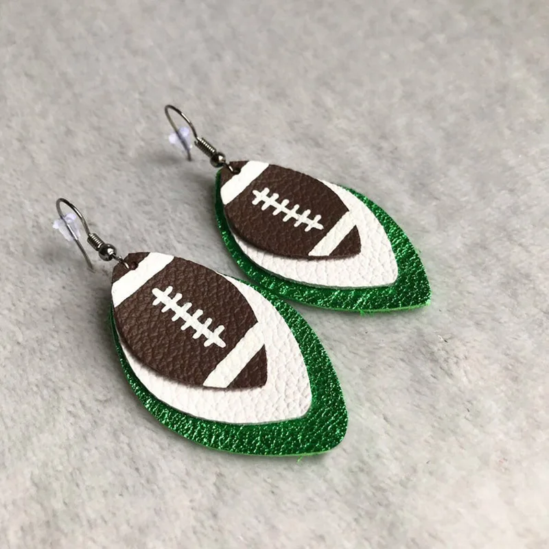 Трехслойная кожа цвет серьги Футбол трехслойная ручная роспись|Серьги-гвоздики|
