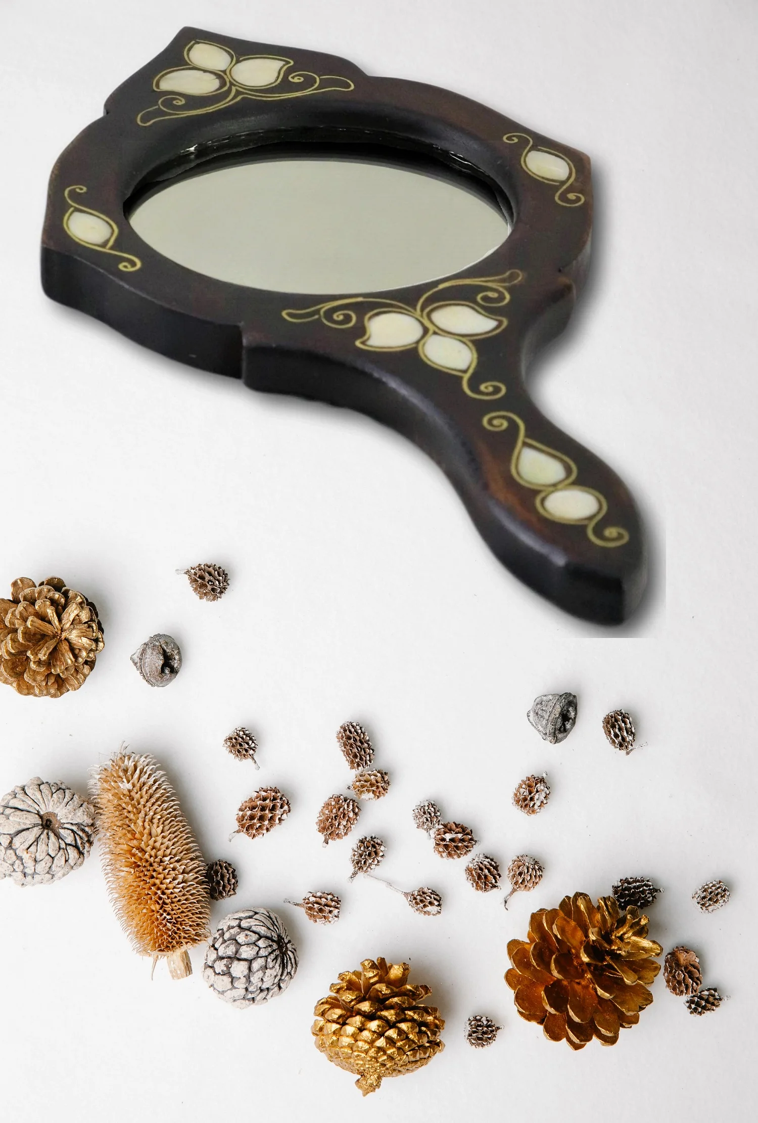 

Mother of Pearl Embroidered Hand Mirror Authentic Elegant Stylish Design Special Cute Pretty Darling Melodious Gracious Adorable