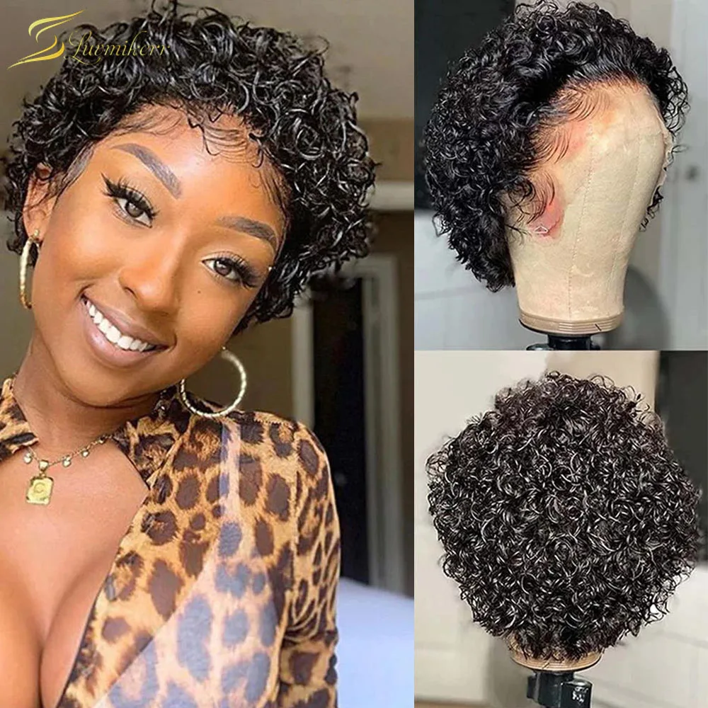 

Full Machine Made Curly Bob Wig Short Human Hair Wigs For Black Women Full Pixie Cut Water Deep Wave Wigs Preplucked 250 Natural