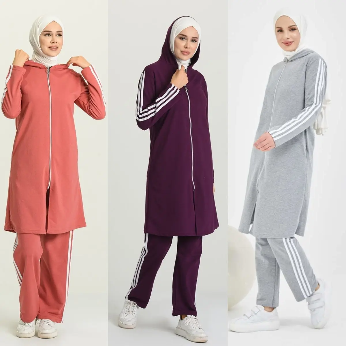 Zippered Tracksuit Suit Pocket Long Sleeve Hooded Elastic Waist Sweatpants Seasonal Winter Women Muslim  Hijab Turkey  Istanbul