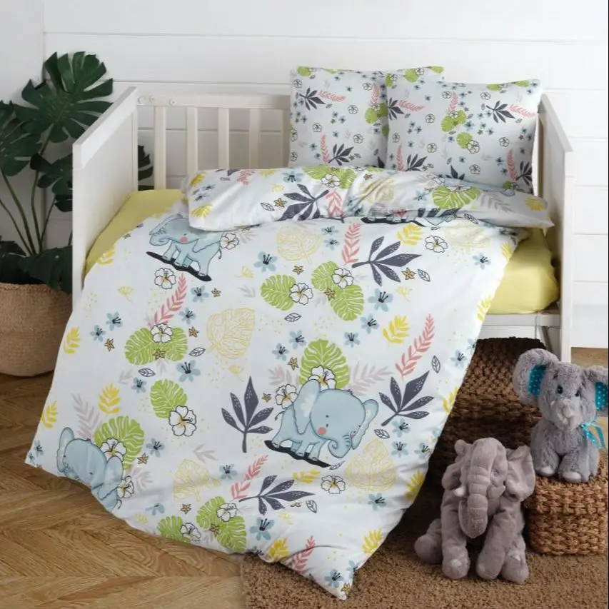 

Crib Bed Baby Nursery Sets Playground Elephant Flower Neutral Forest Theme 3 Piece Fitted Sheet Pillowcase Duvet Cover