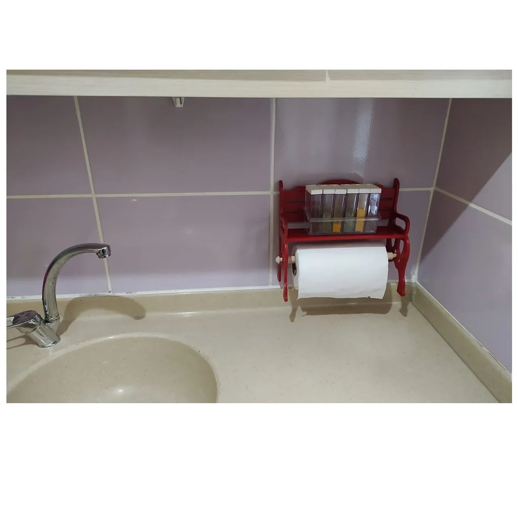 

Wooden Bamboo Organizer Toilet Roll Towel Paper Holder Bathroom Kitchen Wall Mount Spice Condiment Vinegar Lemon Bottle