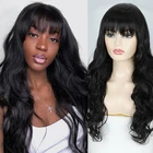 Длинные черные волнистые волосы AZQUEEN с челкой, синтетические волосы, парики, красочный парик для женщин, косплей, ежедневный парик для вечеринки с аккуратной челкой