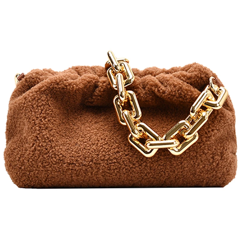 

Elegant Female Thick Chain Tote Armpit bag 2020 Fashion New Quality Soft Plush Women's Designer Handbag Travel Shoulder Bags