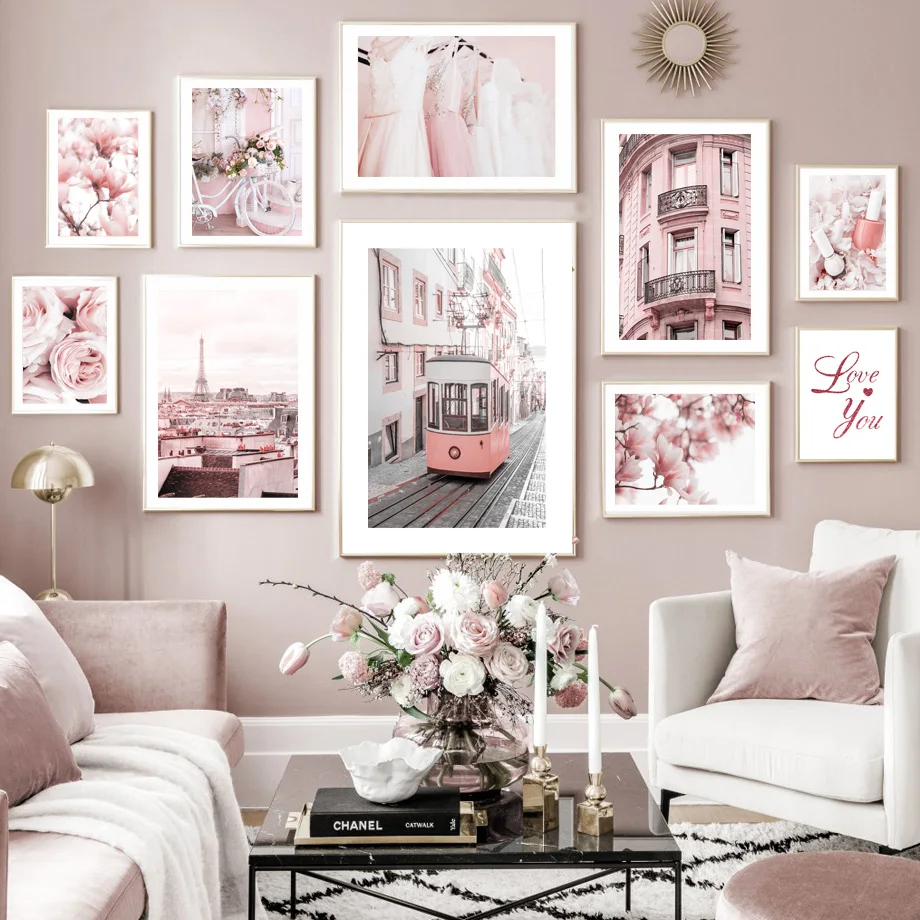 

Paris Tower Bus Wedding Dress Magnolia Wall Art Canvas Painting Nordic Posters And Prints Wall Pictures For Living Room Decor