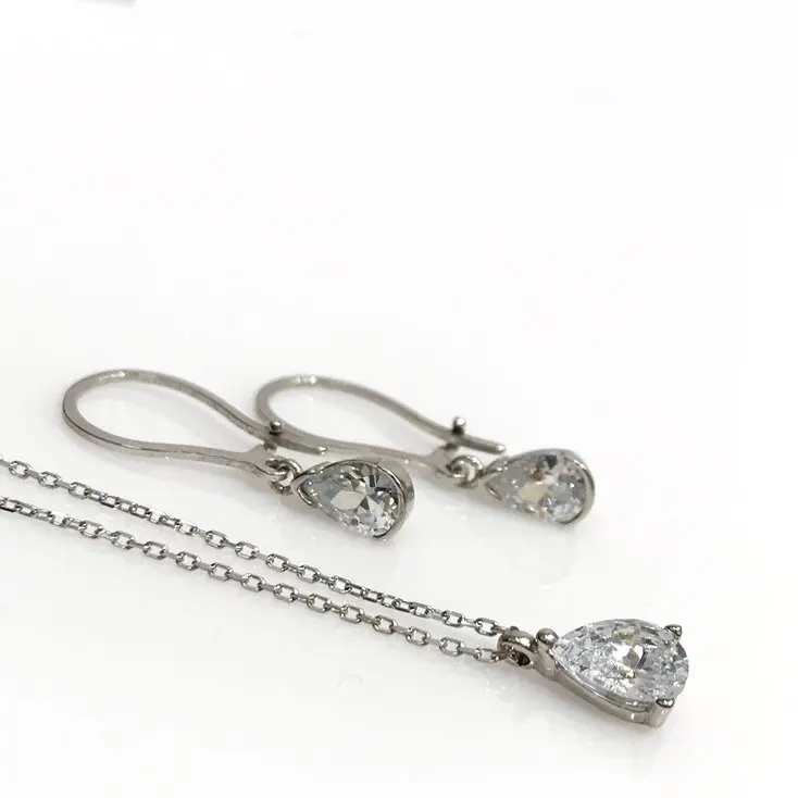 Крошечные бриллиантовые работы падение серебряное ожерелье с камнем серьги
