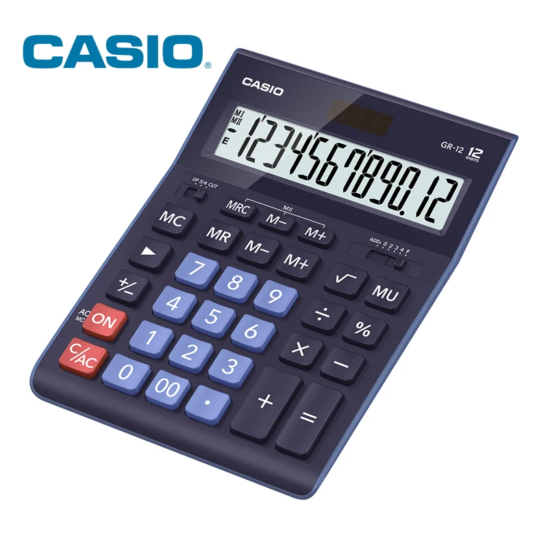 Калькулятор настольный офисный CASIO GR 12 разрядов синий двойное питание большой