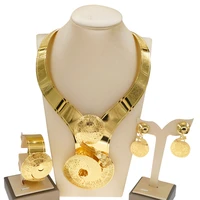 hot selling overall gold full copper jewelry set ladies fashion large necklace holiday gift accessories nh00034