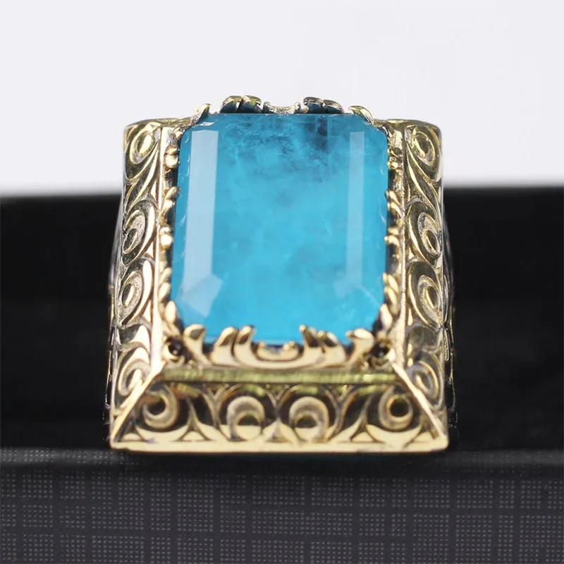 

Paraiba Bright Blue Silver 18 K Gold plated Handmade Ring, Paraiba Tourmaline 925 Silver Ring, Handmade special Man