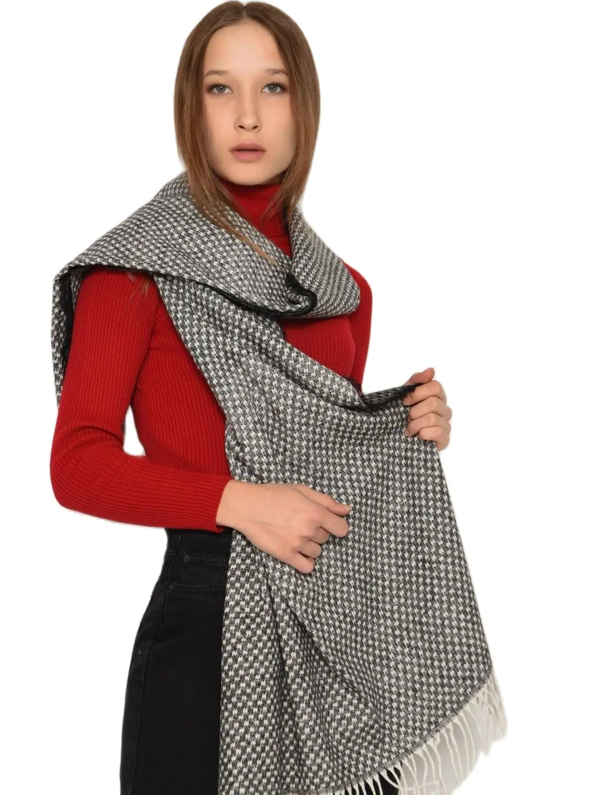 

Women's Honeycomb Shawl Mantilla Knitwear Wrapper Neckerchief Handkerchief Neckwear Acrylic Stylish Trend Girl Gift Grey White