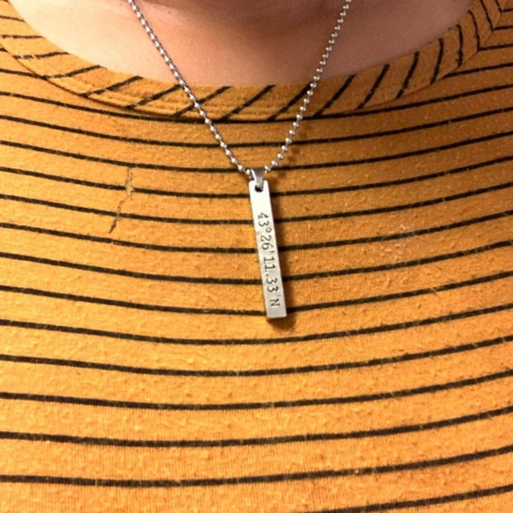 Таможня серебра ожерелье &quotкоординаты&quot для мужчин местоположение GPS