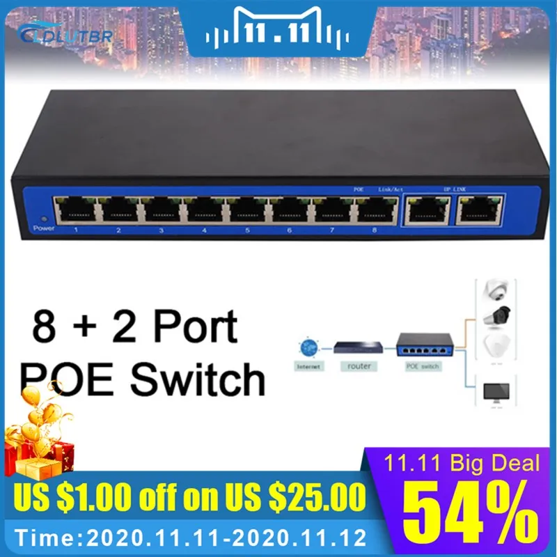 Фото 8 PoE Инжектор POE Ethernet коммутатор профессиональная IP-камера Poe сетевые коммутаторы 8 PoE Инжектор POE Ethernet коммутатор профессиональная IP-камера Poe сетевые коммутаторы