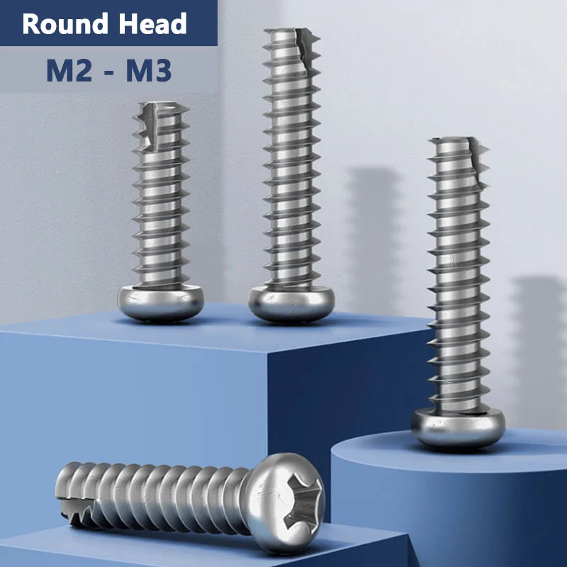 

M2M2.3M2.6M3 304 Stainless Steel Phillips Cross Round Head Cutting Tail Screws Self-tapping Screws Flat Tail Wood Screw